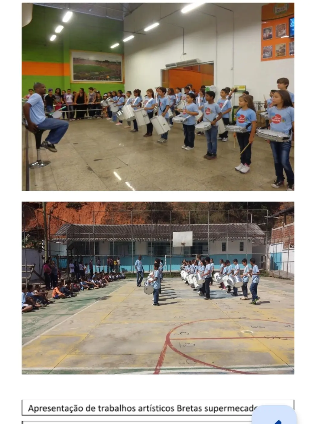 Apresentação de percussão de crianças e jovens